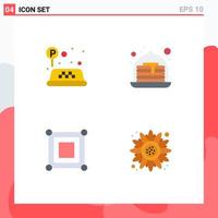 Set of 4 Modern UI Icons Symbols Signs for sign box cake board flower Editable Vector Design Elements