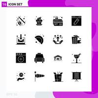 16 Thematic Vector Solid Glyphs and Editable Symbols of business education card protection edit browser Editable Vector Design Elements