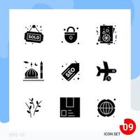 Modern Pack of 9 Icons Solid Glyph Symbols isolated on White Backgound for Website designing Creative Black Icon vector background