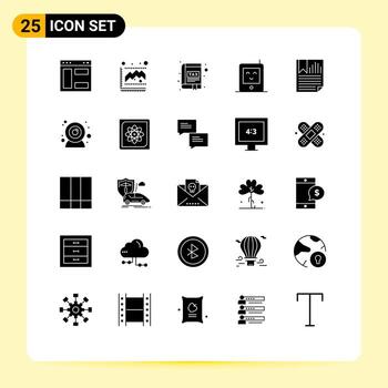 Mobile Interface Solid Glyph Set of 25 Pictograms of data radio app monitor tax Editable Vector Design Elements