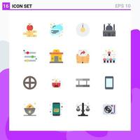 16 Universal Flat Color Signs Symbols of slider options building equalizer place Editable Pack of Creative Vector Design Elements