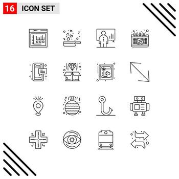 16 Thematic Vector Outlines and Editable Symbols of chat love analytics event presentation Editable Vector Design Elements