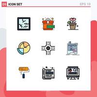 Group of 9 Filledline Flat Colors Signs and Symbols for machine crossroad plant monitoring data Editable Vector Design Elements