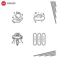 paquete de línea de 4 símbolos universales de agricultura ufo panadería pastelería marte elementos de diseño vectorial editables vector