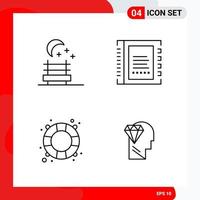 Creative Set of 4 Universal Outline Icons isolated on White Background Creative Black Icon vector background