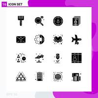 Group of 16 Modern Solid Glyphs Set for holiday massege target secure padlock Editable Vector Design Elements