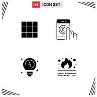 Pictogram Set of 4 Simple Solid Glyphs of menu solutions click smartphone burn Editable Vector Design Elements