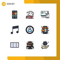 Set of 9 Vector Filledline Flat Colors on Grid for user disc computer note key Editable Vector Design Elements