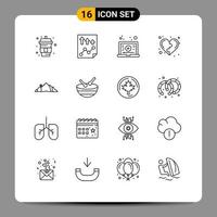 User Interface Pack of 16 Basic Outlines of life health report game video Editable Vector Design Elements