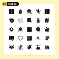 Set of 25 Vector Solid Glyphs on Grid for shopping grid search record media Editable Vector Design Elements