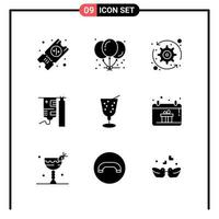 Set of 9 Solid Style Icons for web and mobile Glyph Symbols for print Solid Icon Signs Isolated on White Background 9 Icon Set Creative Black Icon vector background