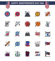 25 USA Flat Filled Line Pack of Independence Day Signs and Symbols of file hotdog landmark american dollar Editable USA Day Vector Design Elements