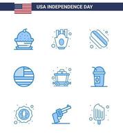 Set of 9 Modern Blues pack on USA Independence Day mine usa food thanksgiving american Editable USA Day Vector Design Elements