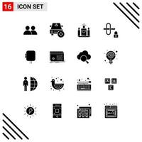 16 Universal Solid Glyphs Set for Web and Mobile Applications power voltage candle security gateway Editable Vector Design Elements