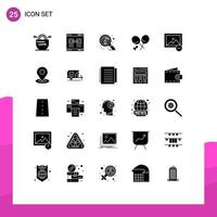 Set of 25 Vector Solid Glyphs on Grid for spring racket window badminton search Editable Vector Design Elements