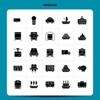 conjunto de iconos de 25 vehículos sólidos diseño de estilo de glifo vectorial conjunto de iconos negros diseño de ideas de negocios web y móvil ilustración vectorial