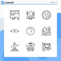 Modern 9 Line style icons Outline Symbols for general use Creative Line Icon Sign Isolated on White Background 9 Icons Pack Creative Black Icon vector background