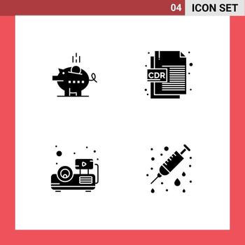 4 Thematic Vector Solid Glyphs and Editable Symbols of piggybank beamer safe cdr format projector Editable Vector Design Elements