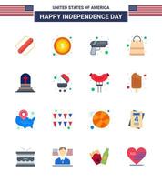 USA Happy Independence DayPictogram Set of 16 Simple Flats of grave shop gun packages bag Editable USA Day Vector Design Elements