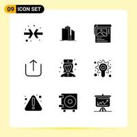 Pictogram Set of 9 Simple Solid Glyphs of hospital upload real estate up brosher Editable Vector Design Elements