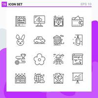 Set of 16 icons in Line style Creative Outline Symbols for Website Design and Mobile Apps Simple Line Icon Sign Isolated on White Background 16 Icons Creative Black Icon vector background