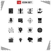 Modern Set of 16 Solid Glyphs Pictograph of office chair audio bulb idea Editable Vector Design Elements