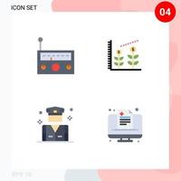 conjunto de 4 paquetes de iconos planos comerciales para elementos de diseño de vectores editables de salud de inicio de radio de policía de dispositivo