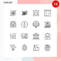 16 Creative Icons Modern Signs and Symbols of creative gear cube website management Editable Vector Design Elements