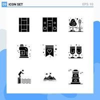 Modern 9 solid style icons Glyph Symbols for general use Creative Solid Icon Sign Isolated on White Background 9 Icons Pack Creative Black Icon vector background