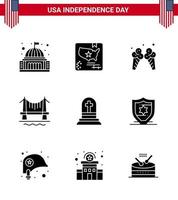 Modern Set of 9 Solid Glyphs and symbols on USA Independence Day such as death city world building american Editable USA Day Vector Design Elements