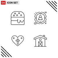 conjunto perfecto de píxeles de 4 iconos de línea conjunto de iconos de esquema para el diseño de sitios web y la interfaz de aplicaciones móviles fondo de vector de icono negro creativo