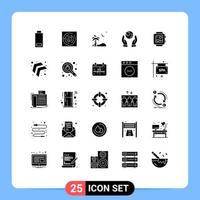 Modern Set of 25 Solid Glyphs Pictograph of arrow handwatch beach medical eco protection Editable Vector Design Elements