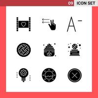 9 Icon Pack Solid Style Glyph Symbols on White Background Simple Signs for general designing Creative Black Icon vector background