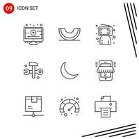 Collection of 9 Vector Icons in Line style Pixle Perfect Outline Symbols for Web and Mobile Line Icon Signs on White Background 9 Icons Creative Black Icon vector background