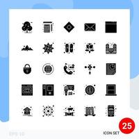 Set of 25 Commercial Solid Glyphs pack for mountain app sign user interface Editable Vector Design Elements