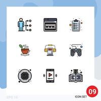 Universal Icon Symbols Group of 9 Modern Filledline Flat Colors of headphone music check list coffee cup Editable Vector Design Elements