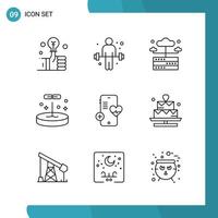 Vector Pack of 9 Outline Symbols Line Style Icon Set on White Background for Web and Mobile Creative Black Icon vector background