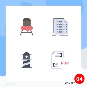 Pack of 4 creative Flat Icons of baby lighthouse binary data coding Editable Vector Design Elements