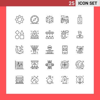 Set of 25 Modern UI Icons Symbols Signs for disk table location office object Editable Vector Design Elements