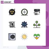 Filledline Flat Color Pack of 9 Universal Symbols of gear program algorithm cook document data Editable Vector Design Elements