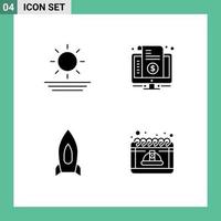 Group of 4 Solid Glyphs Signs and Symbols for beach spaceship bill price startup Editable Vector Design Elements