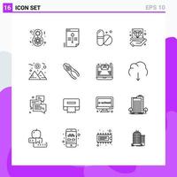 Stock Vector Icon Pack of 16 Line Signs and Symbols for planet hold data hand business Editable Vector Design Elements