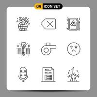 9 Black Icon Pack Outline Symbols Signs for Responsive designs on white background 9 Icons Set Creative Black Icon vector background