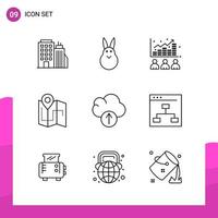 Outline Icon set Pack of 9 Line Icons isolated on White Background for responsive Website Design Print and Mobile Applications Creative Black Icon vector background