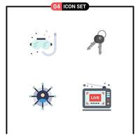 4 iconos planos universales establecidos para aplicaciones web y móviles, redes de buceo, casas de verano, elementos de diseño vectorial editables vector