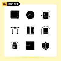 Set of 9 Modern UI Icons Symbols Signs for interior bathroom multimedia tool design Editable Vector Design Elements