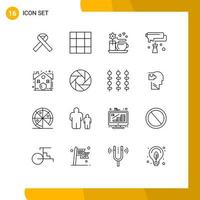 Universal Icon Symbols Group of 16 Modern Outlines of aperture real artistic house design Editable Vector Design Elements