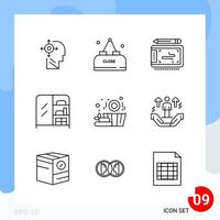 Modern Pack of 9 Icons Line Outline Symbols isolated on White Backgound for Website designing Creative Black Icon vector background