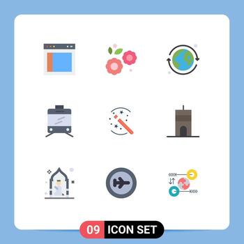 Group of 9 Modern Flat Colors Set for stick solution spring tricks tramway Editable Vector Design Elements