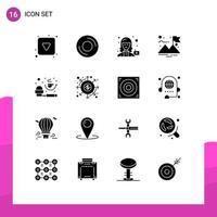 Solid Glyph Pack of 16 Universal Symbols of coffee flag hardware finish profile Editable Vector Design Elements